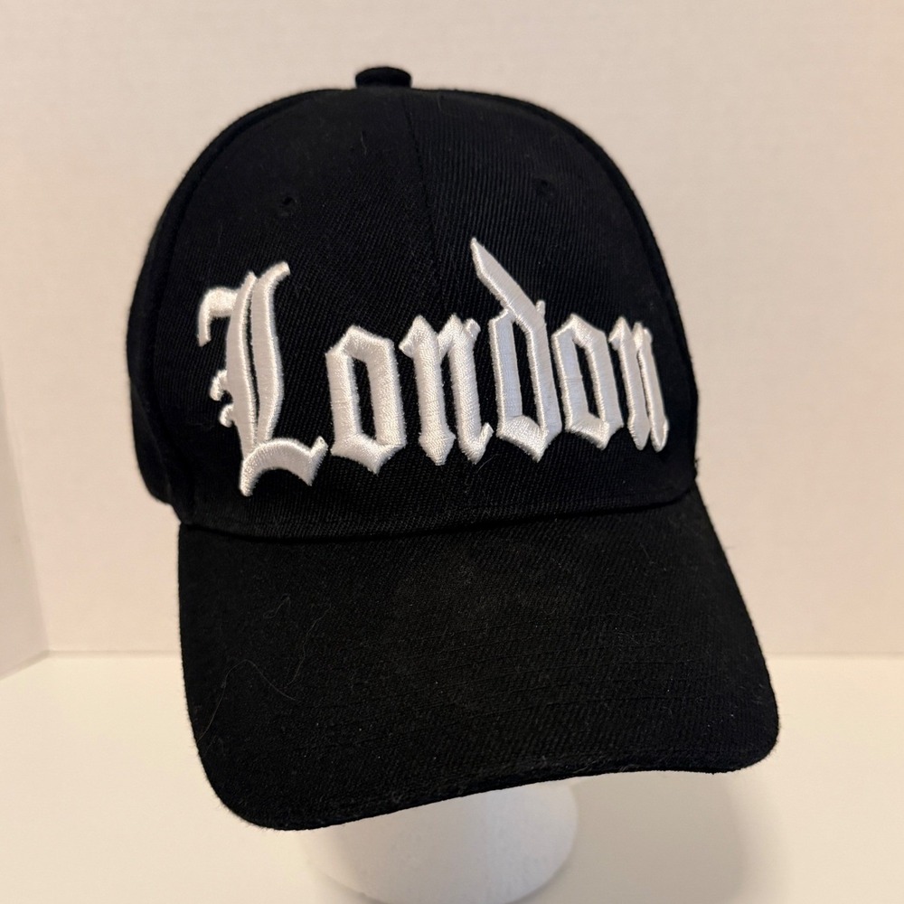 London Old English Gothic Embroidered Hat King Ice Baseball Cap Sz OS Black